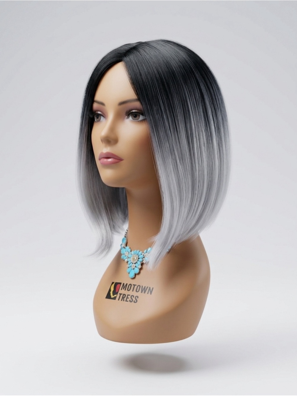 Ombre Black to Silver Straight bob Wig - Grey